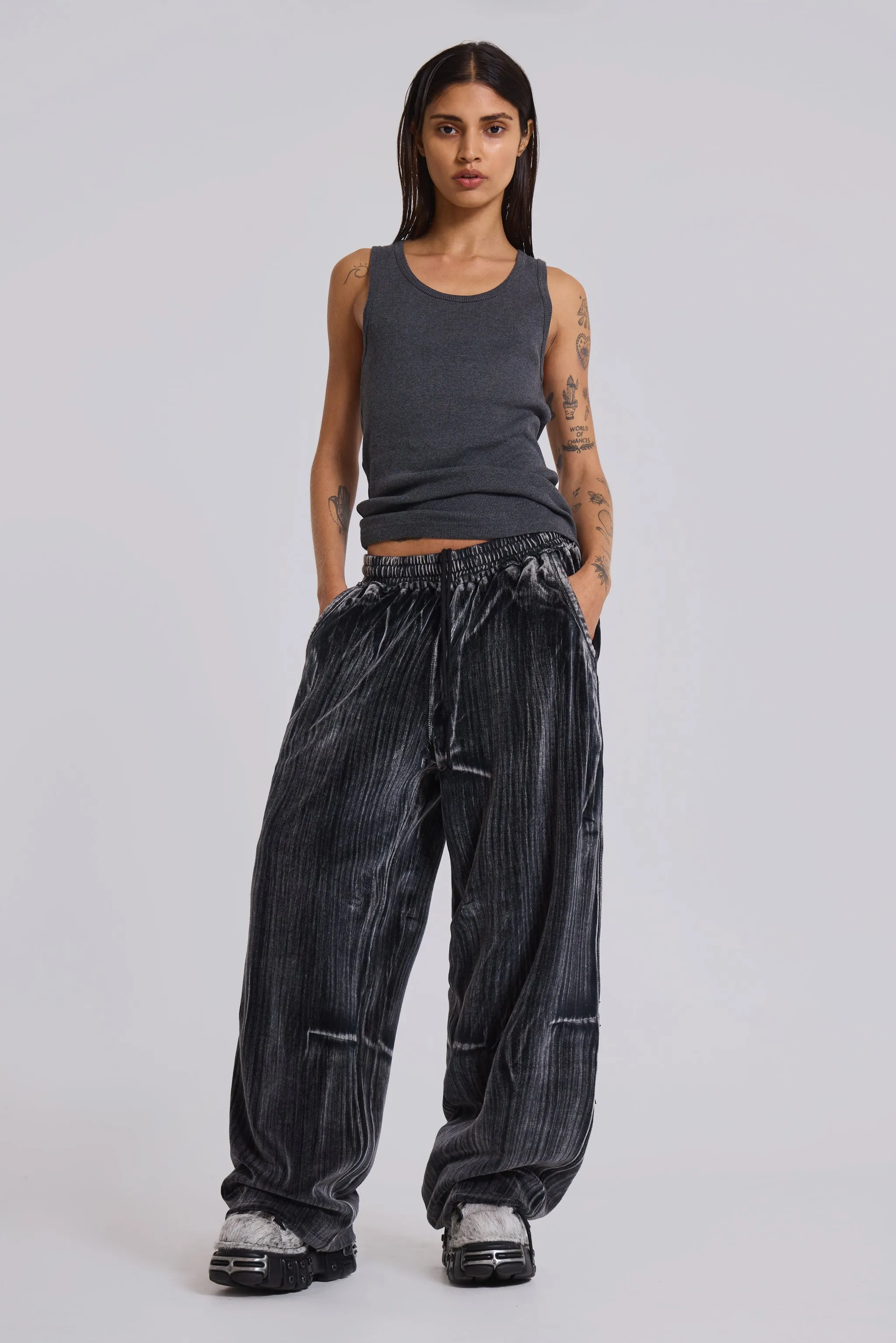 Crease Velour Baggy Monster Joggers sold by Jaded London