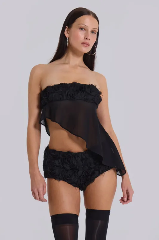 Regina Corset Top In Black Roses sold by Jaded London
