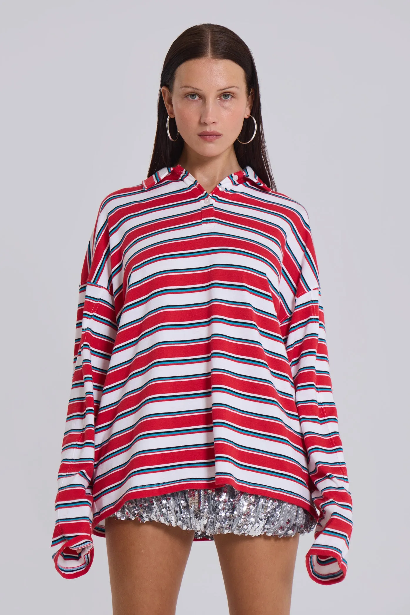 Bella Stripe Polo Top sold by Jaded London
