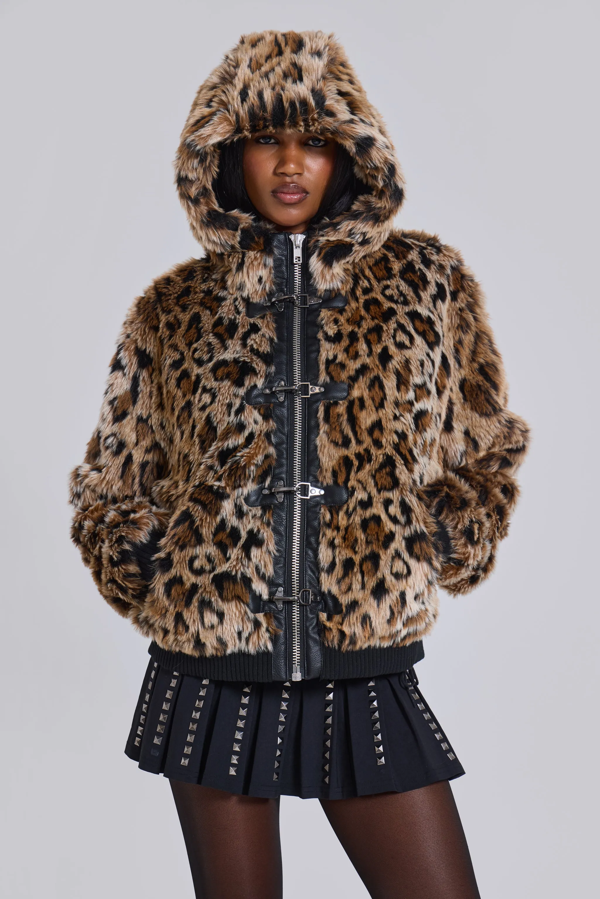Leopard Faux Fur Hooded Mendoza Jacket | Parallel