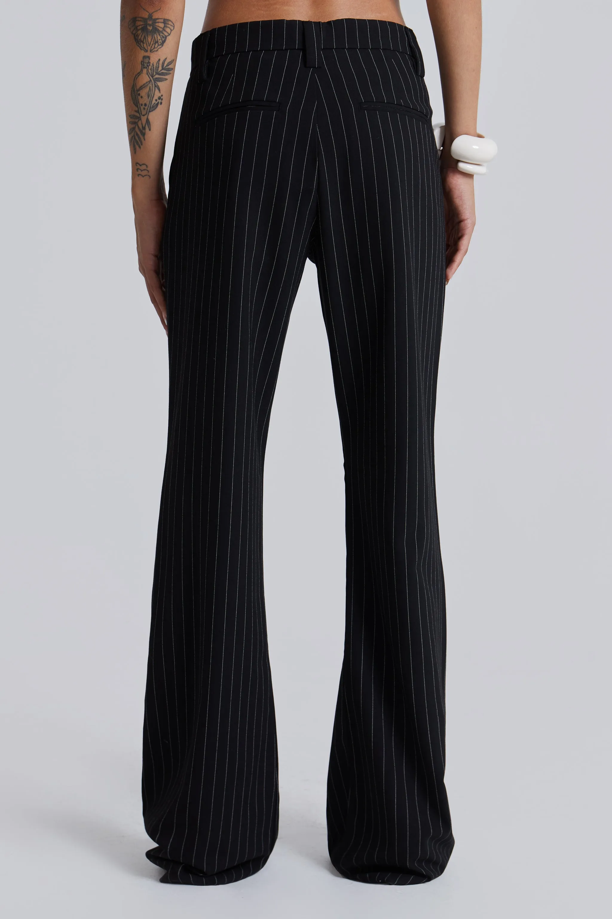 Black Pinstripe Stacked Bootcut Suit Pants sold by Jaded London product image thumbnail 3