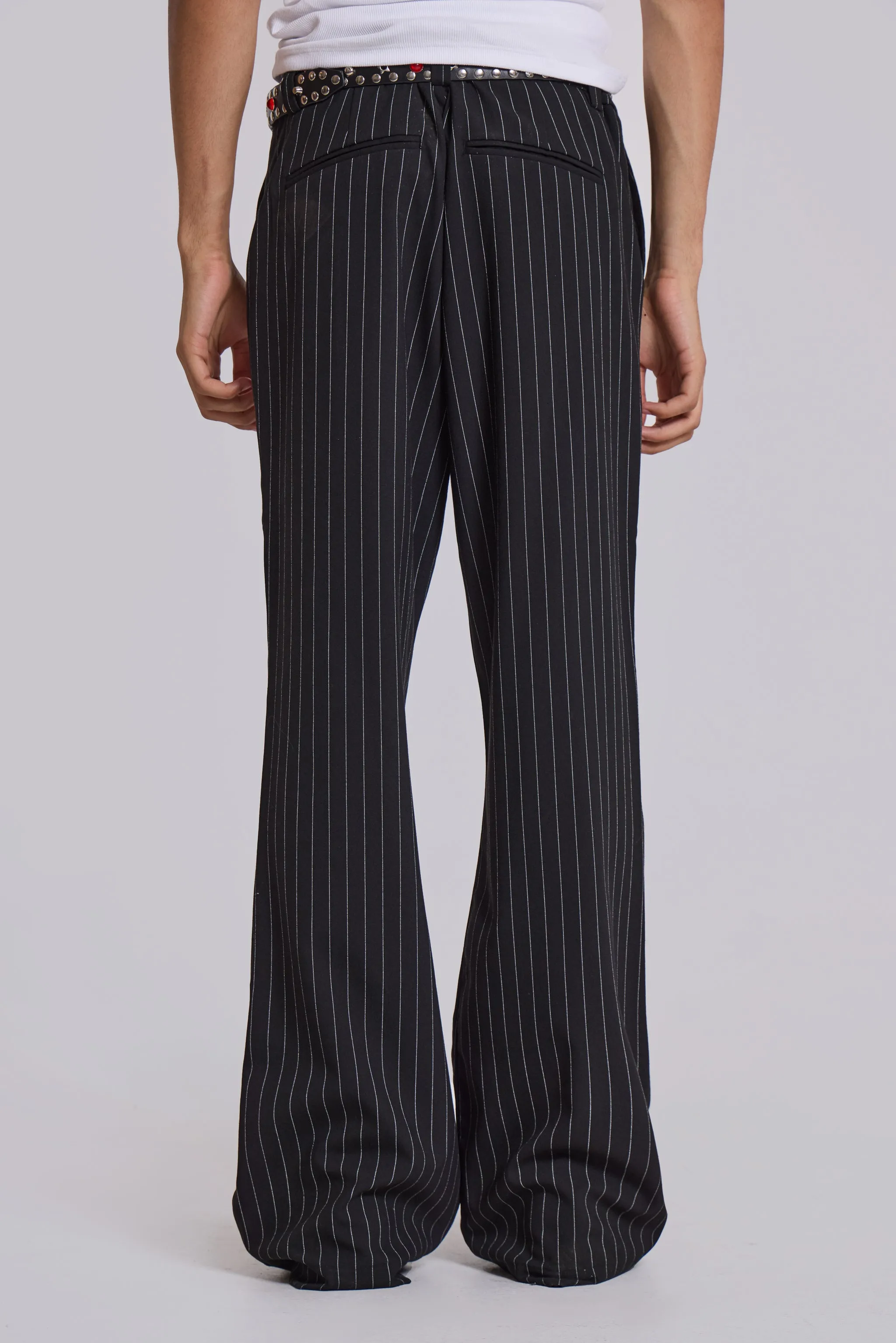 Black Pinstripe Stacked Bootcut Suit Pants sold by Jaded London product image thumbnail 4