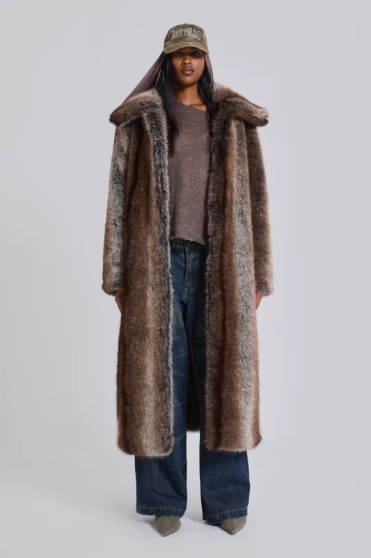 Agyness Brown Faux Fur Coat sold by Jaded London