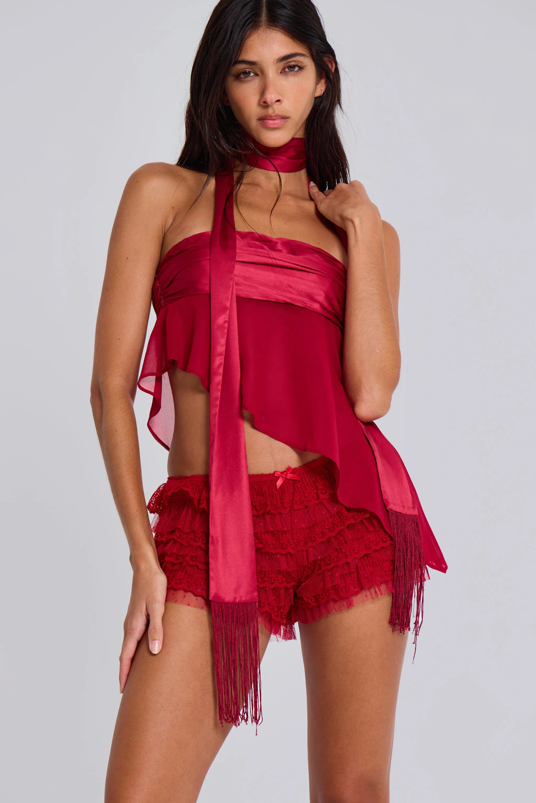 Regina Corset Top In Scarlet Red sold by Jaded London