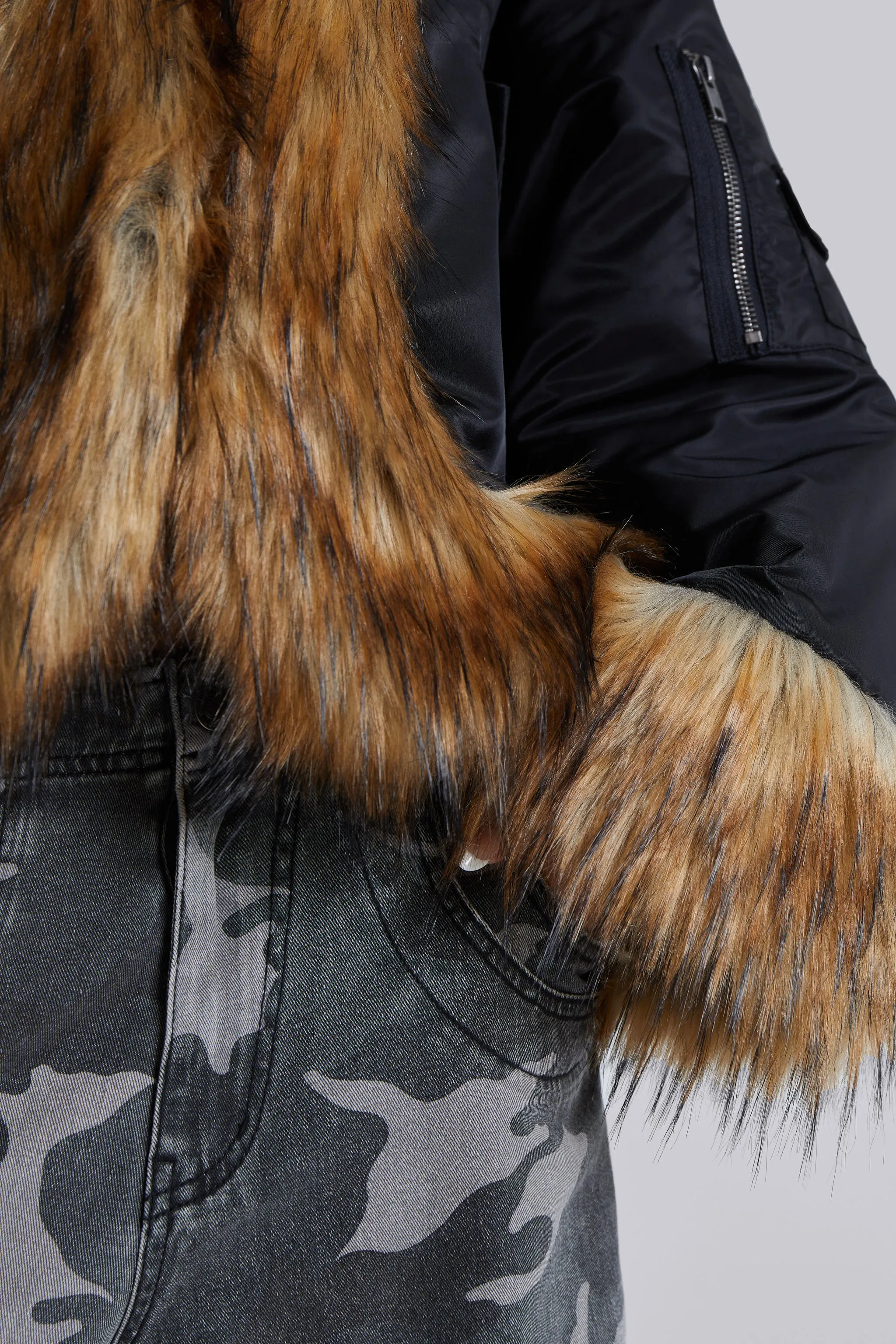 Evren Faux Fur Bomber Jacket in Black sold by Jaded London product image thumbnail 4