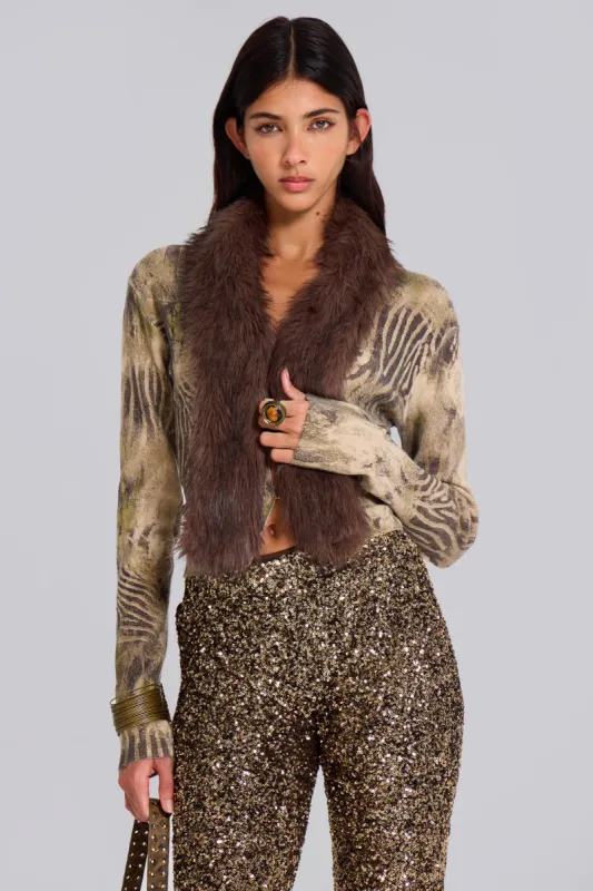 Tana Fur Trim Cardigan sold by Jaded London