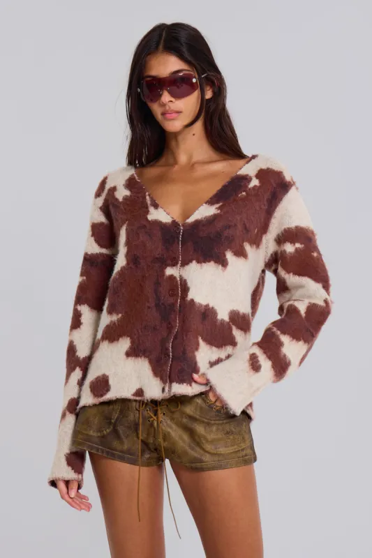 Cow Print Chuck Cardigan sold by Jaded London