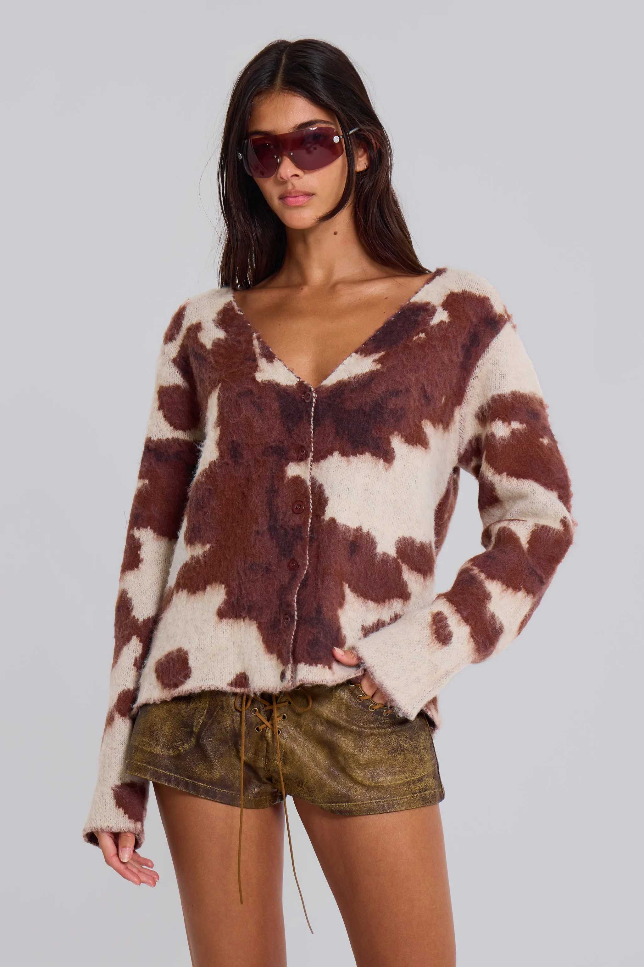 Cow Print Chuck Cardigan sold by Jaded London