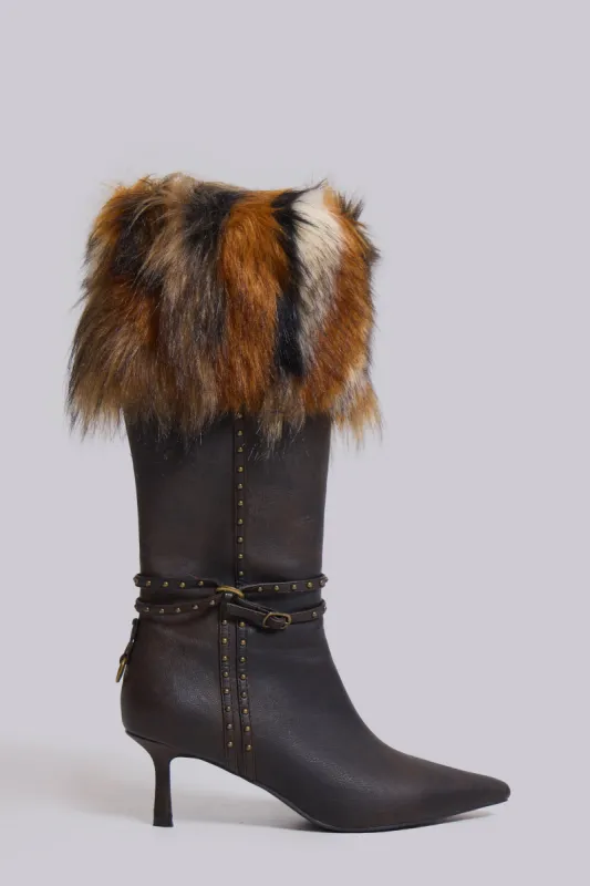 Fauna Faux Fur Heeled Boot sold by Jaded London