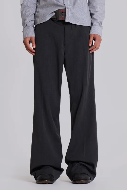 Grey Stacked Bootcut Suit Pants sold by Jaded London