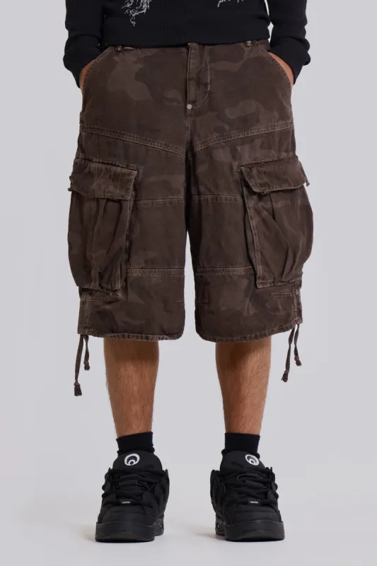 Cadet Brown Camo Shorts sold by Jaded London