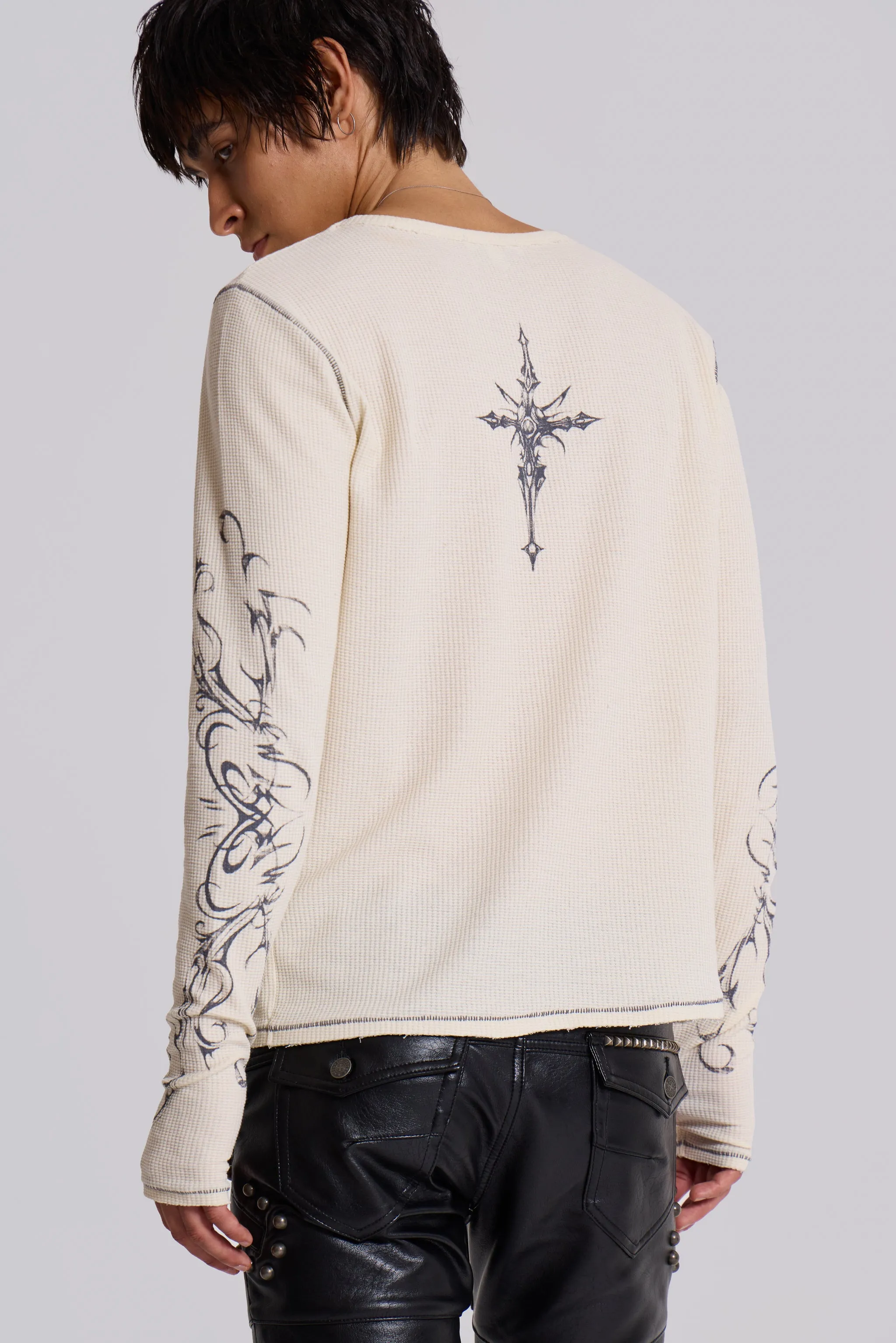 Ines Waffle White Long Sleeve Top | Parallel