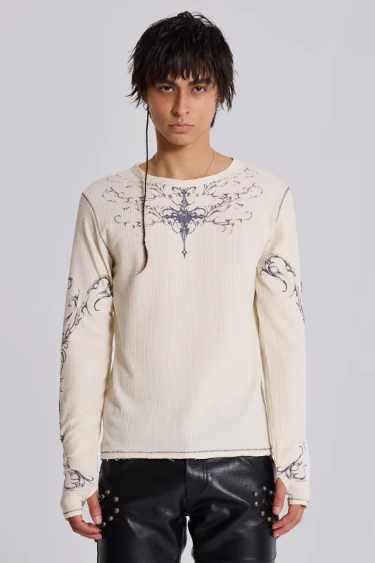 Ines Waffle White Long Sleeve Top sold by Jaded London