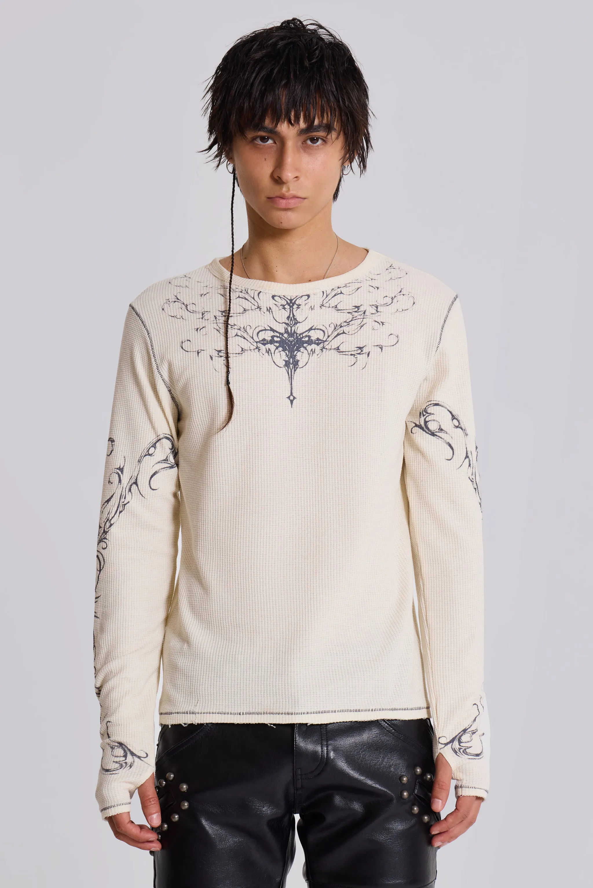 Ines Waffle White Long Sleeve Top | Parallel