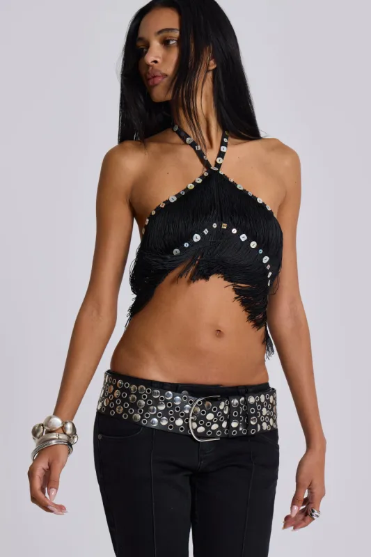 Asha Fringed Top With Buttons sold by Jaded London