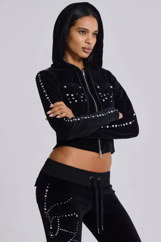 Superset Studded Velour Fitted Hoodie sold by Jaded London