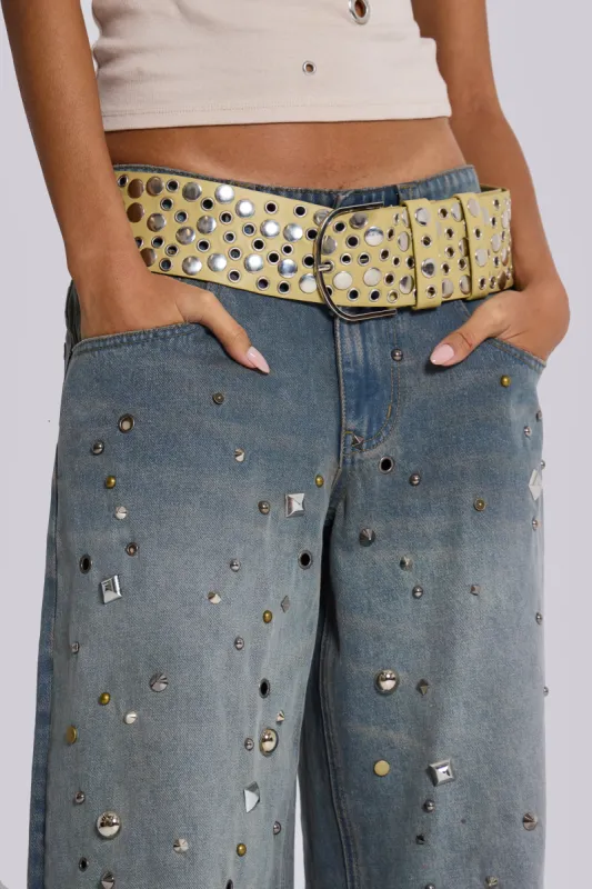 Osmium Studded Belt In Cream sold by Jaded London