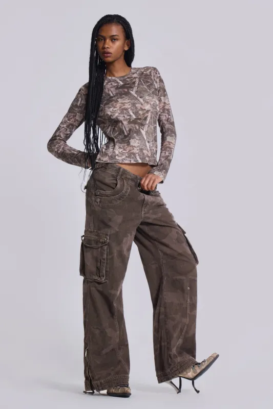 Brown Trooper Camo Cargo Pant sold by Jaded London