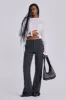 Grey Pinstripe Stacked Bootcut Suit Pants sold by Jaded London