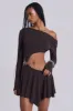 Dera Asymmetric Cut Out Mini Dress in Brown sold by Jaded London
