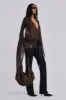 Aria Mesh Plunge Mini Dress in Brown sold by Jaded London