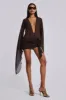 Aria Mesh Plunge Mini Dress in Brown sold by Jaded London