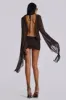 Aria Mesh Plunge Mini Dress in Brown sold by Jaded London