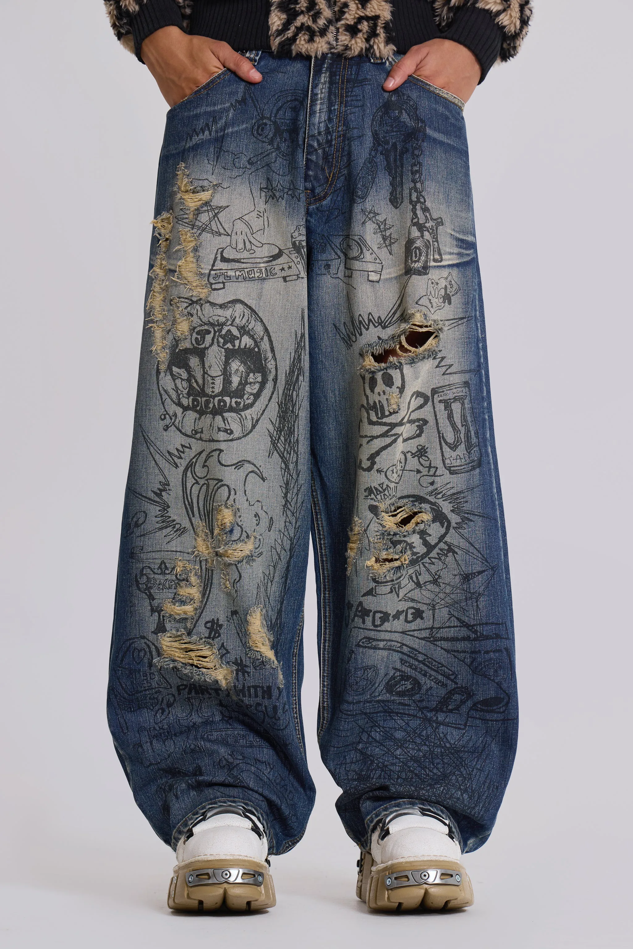 Graffiti XL Colossus Washed Jeans sold by Jaded London