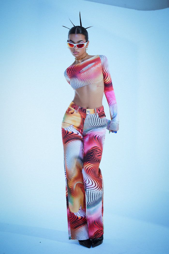 Jaded London Y2K Lips Print Backless Long Sleeve Top | Parallel