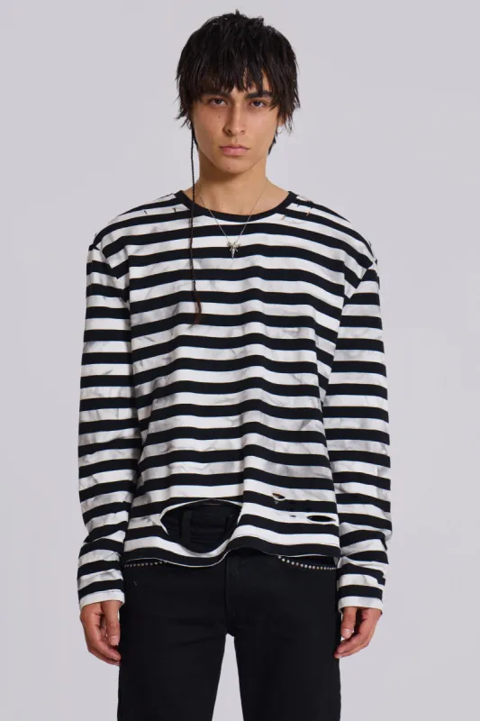Dirty Striped Oversized Long Sleeve Tee sold by Jaded London