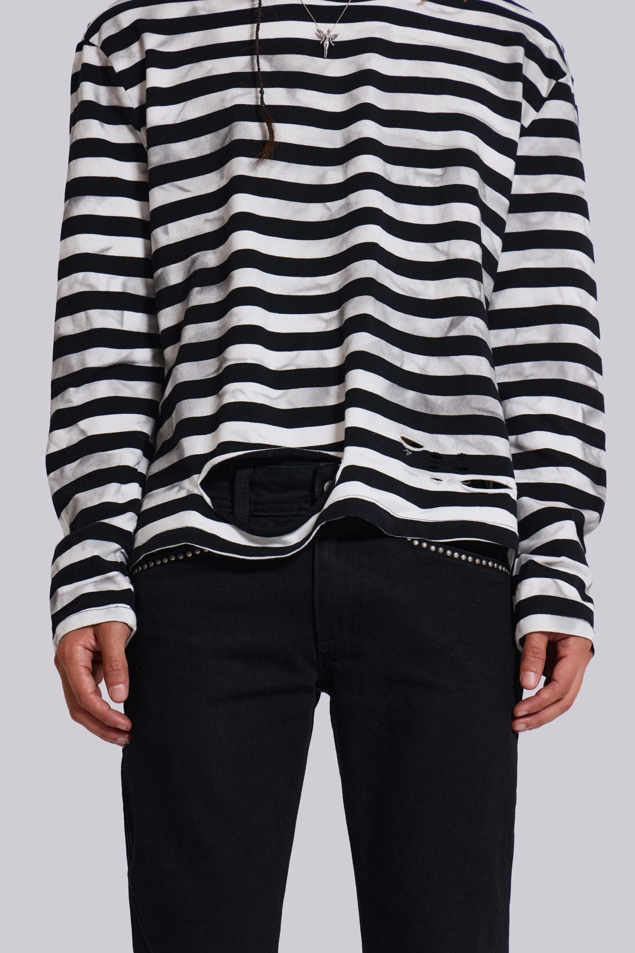 Dirty Striped Oversized Long Sleeve Tee sold by Jaded London product image thumbnail 3