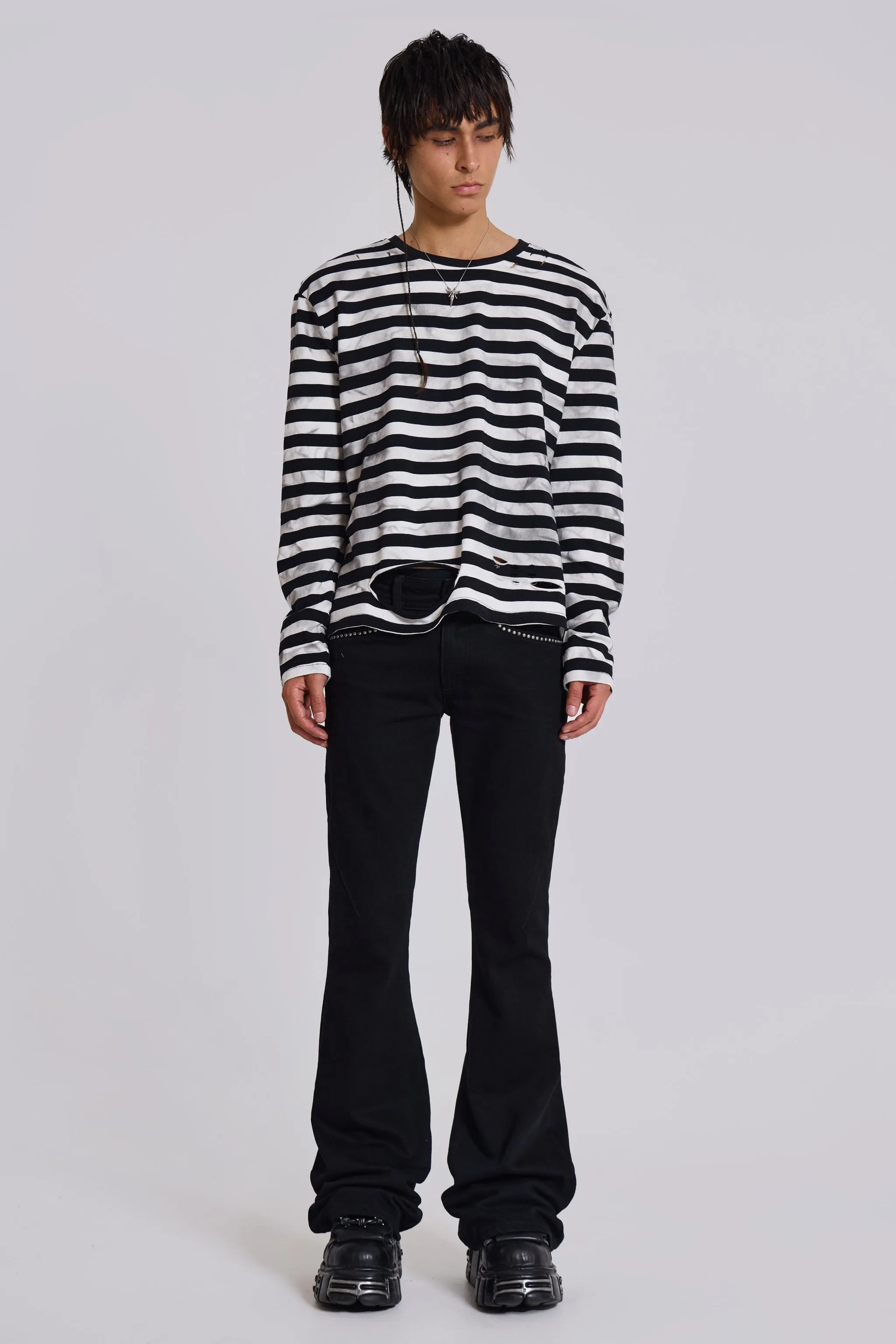 Dirty Striped Oversized Long Sleeve Tee sold by Jaded London product image thumbnail 5
