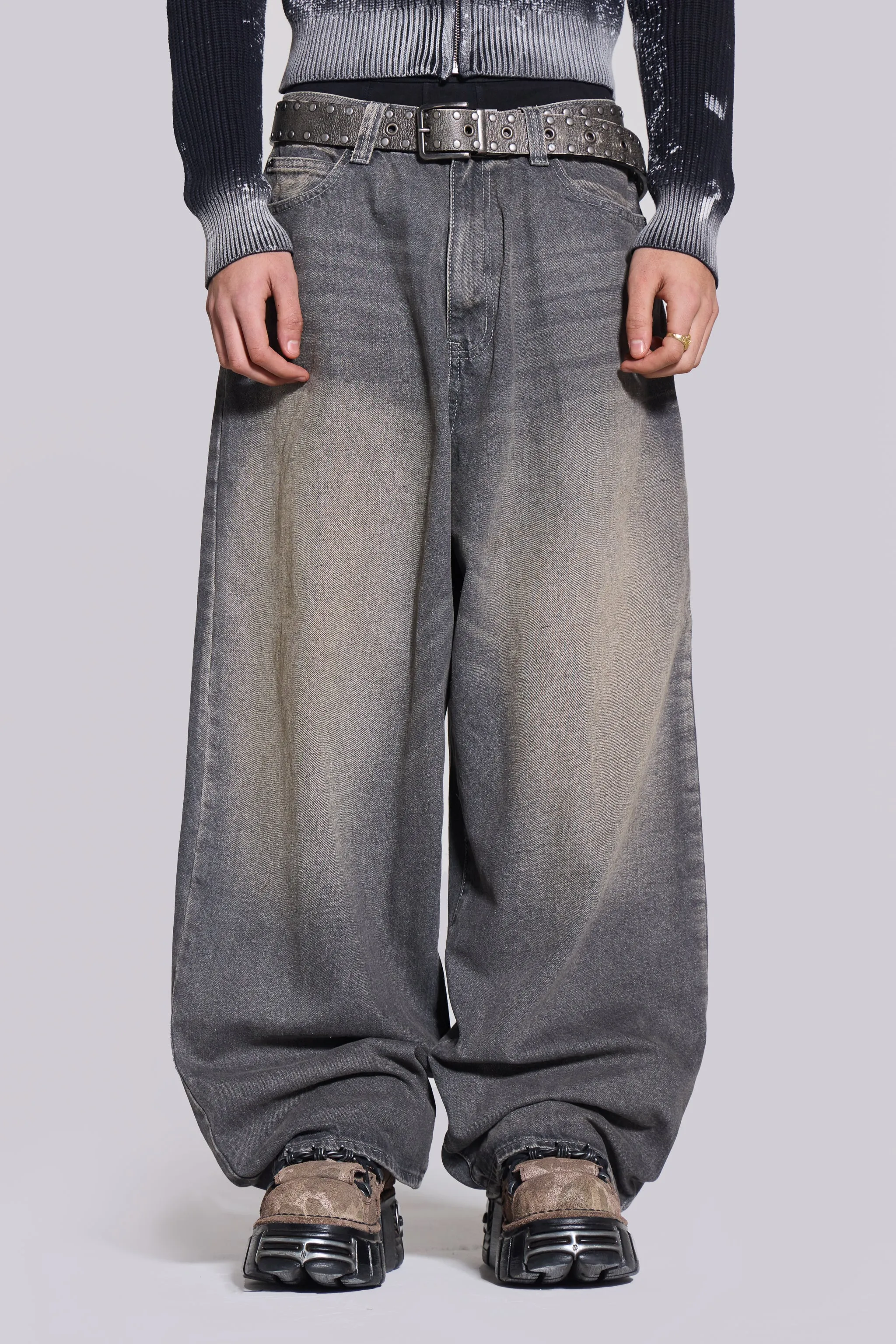 Grey Washed XL Colossus Jeans sold by Jaded London