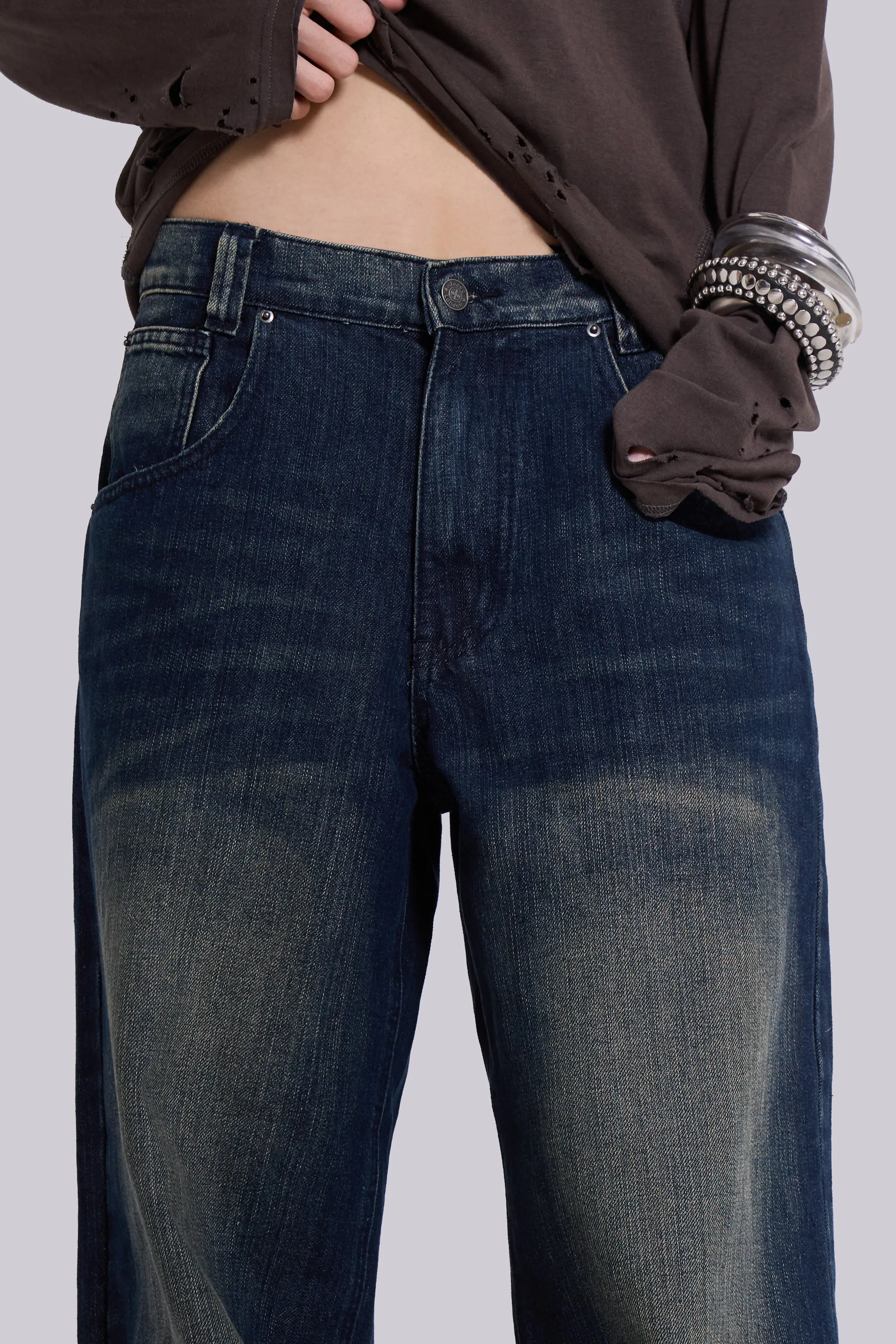 Mid Blue Slub Colossus Jeans sold by Jaded London product image thumbnail 4
