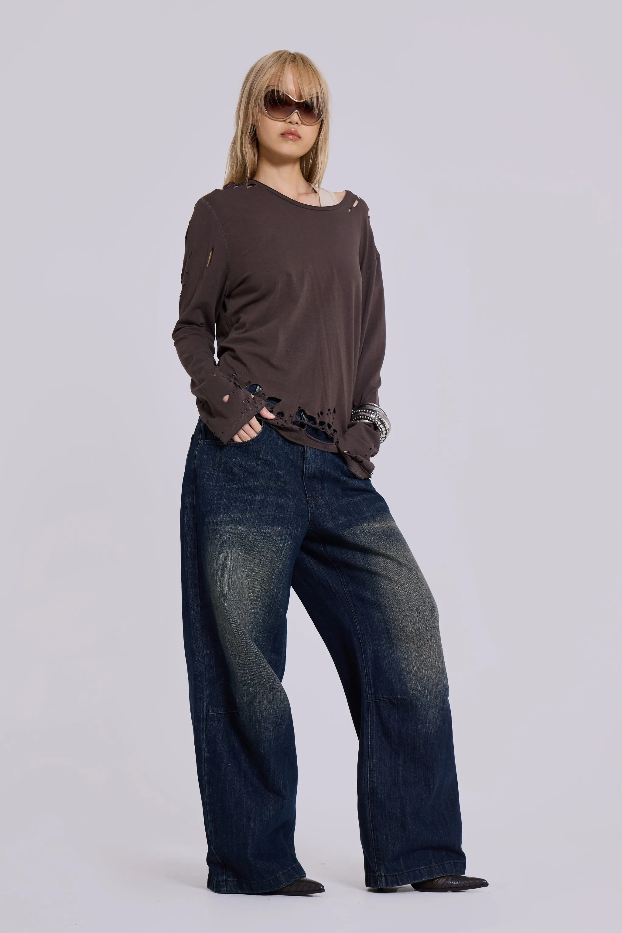 Mid Blue Slub Colossus Jeans sold by Jaded London product image thumbnail 3