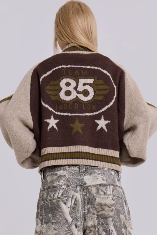 Brown Team 85 Knitted Bomber Jacket sold by Jaded London
