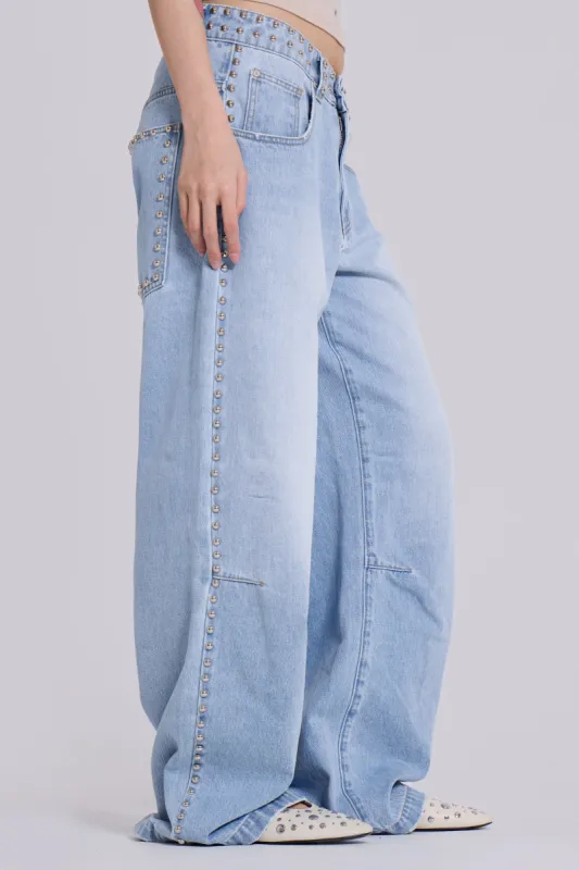 Nailed Studded Colossus Jeans in Light Blue Wash sold by Jaded London