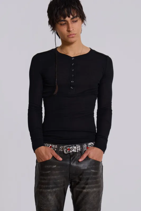 ★JADED LONDON UK★ Ines Black Henley Top Ines Waffle White Long Sleeve Tee | Jaded London | Clothing