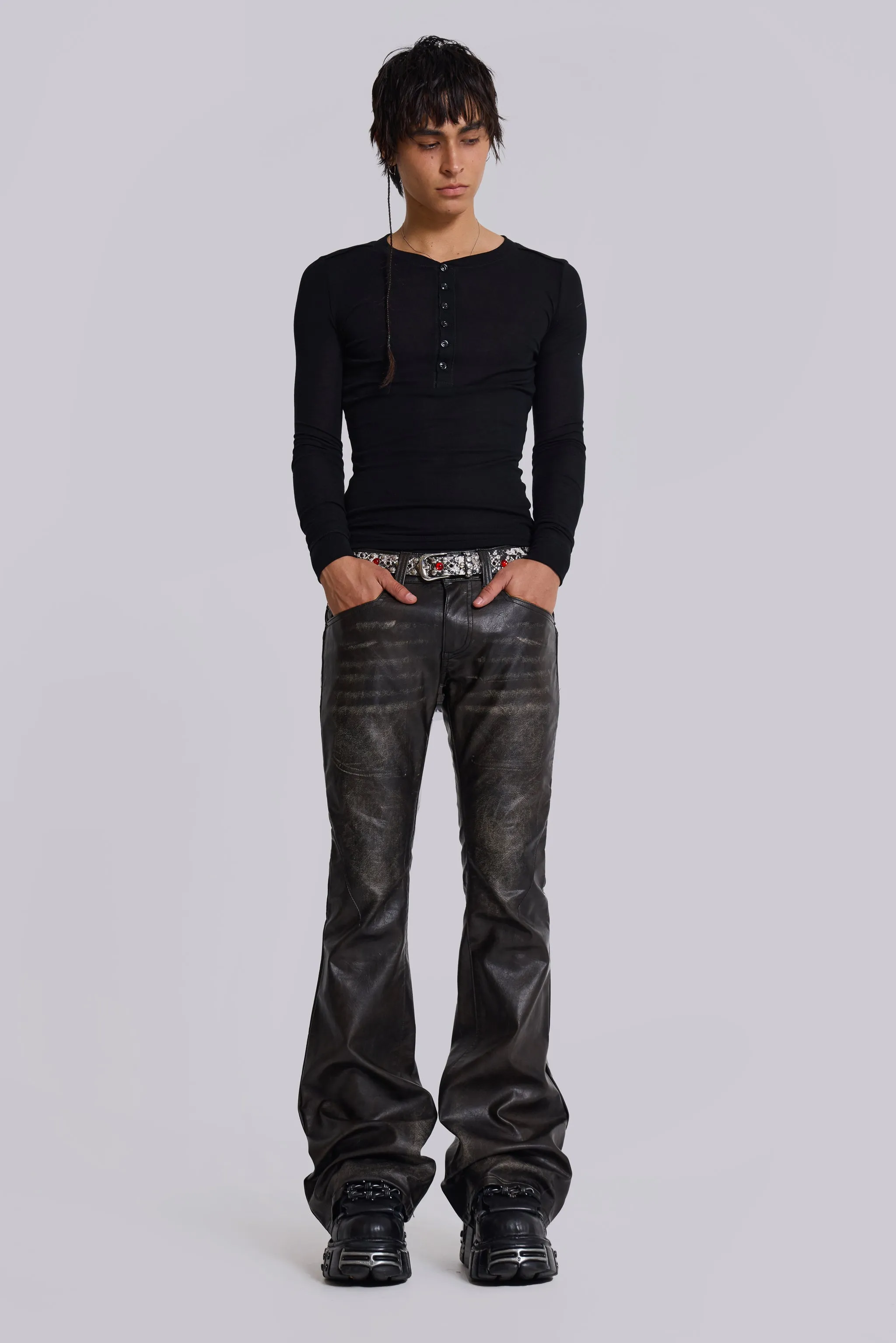 Jaded London Black Haze Henley Top | Parallel
