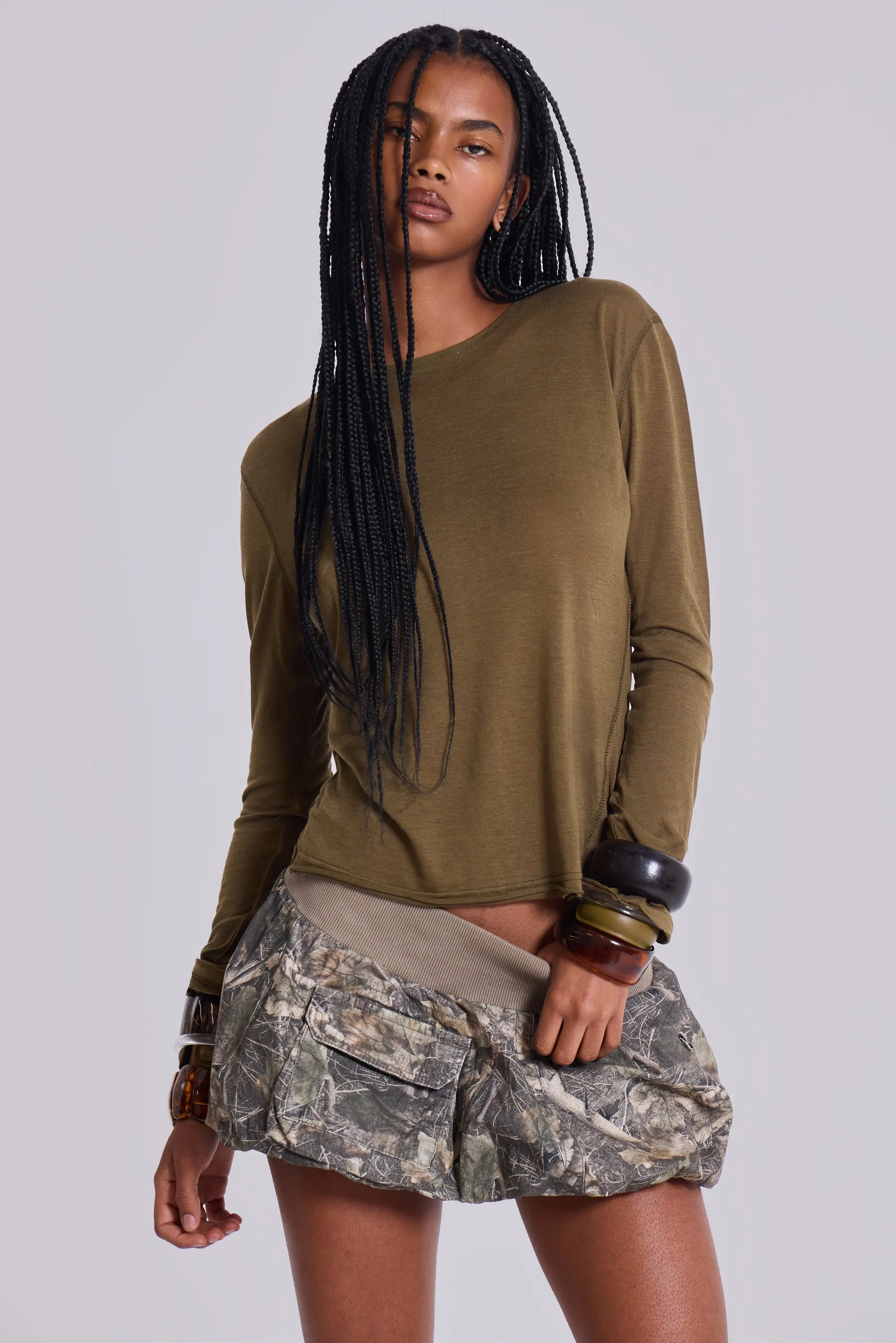 Khaki Mist Long Sleeve Top sold by Jaded London