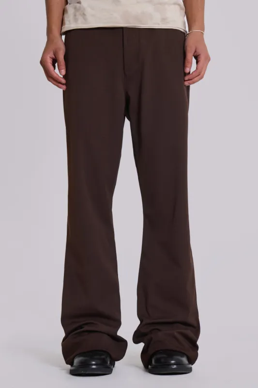 Brown Stacked Bootcut Suit Pants sold by Jaded London