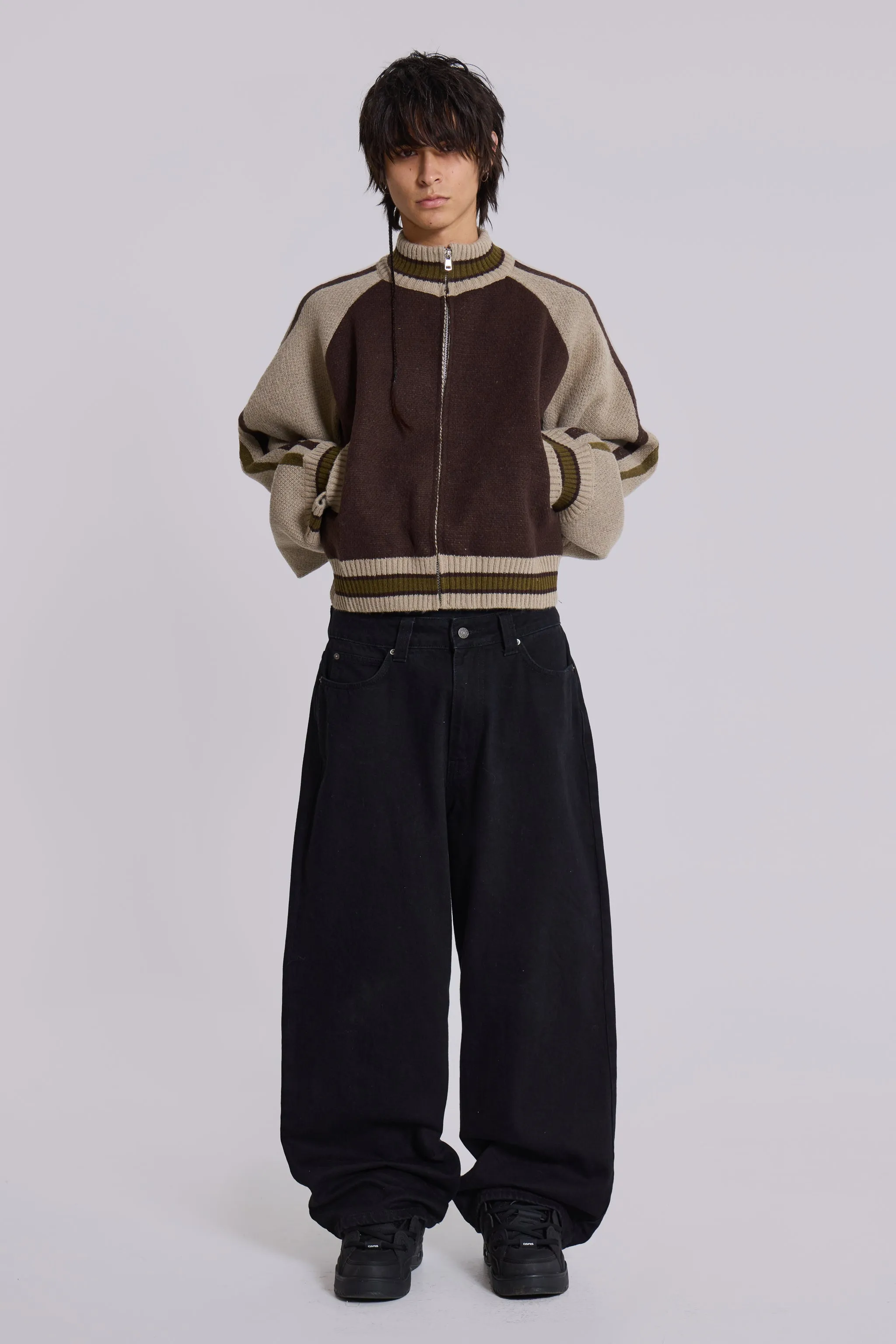 Brown Team 85 Knitted Bomber Jacket sold by Jaded London product image thumbnail 3