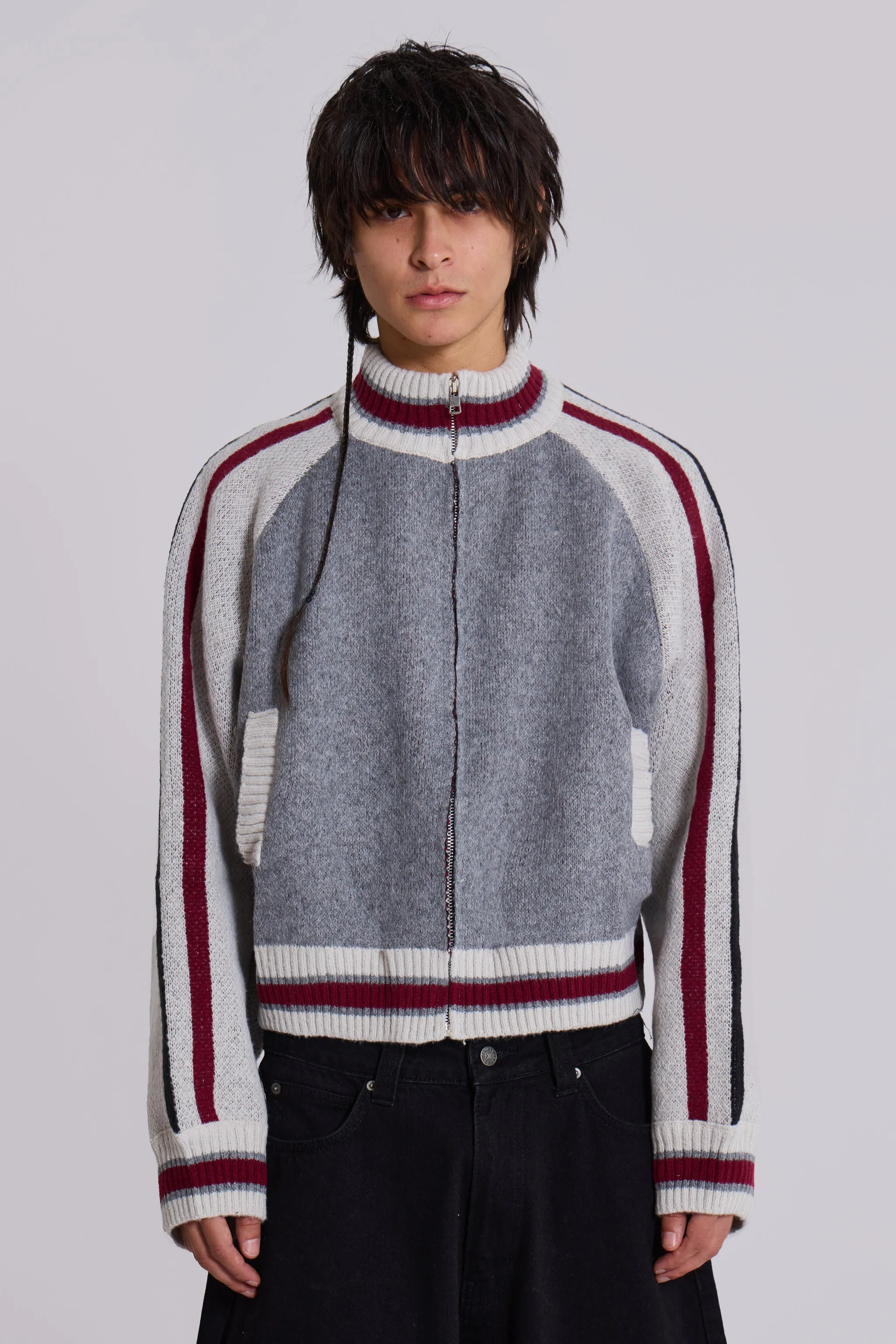 Grey Team 85 Knitted Bomber Jacket sold by Jaded London product image thumbnail 2