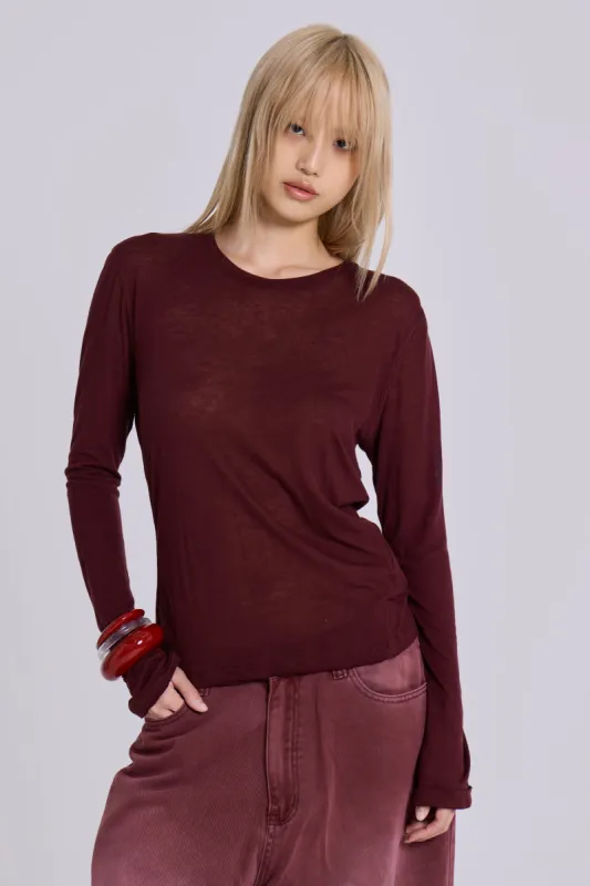 Burgundy Mist Long Sleeve Top sold by Jaded London