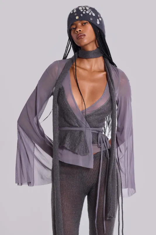Leila Knit Mesh Wrap Top sold by Jaded London
