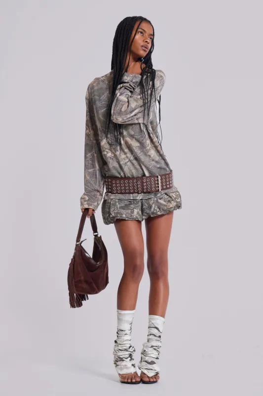 Woodland Camo Waffle Long Sleeve Top sold by Jaded London