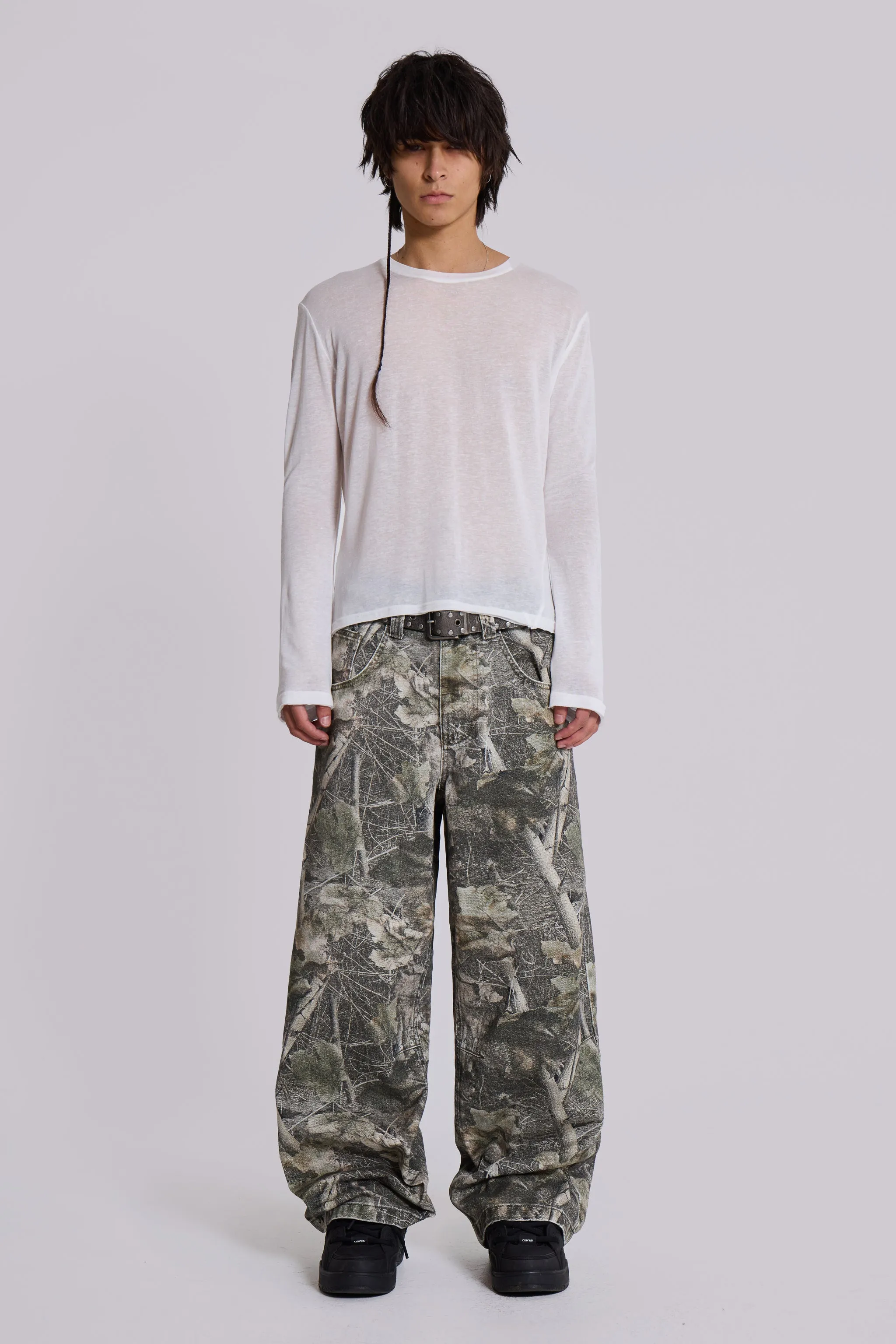 Woodland Camo Colossus Baggy Jeans sold by Jaded London