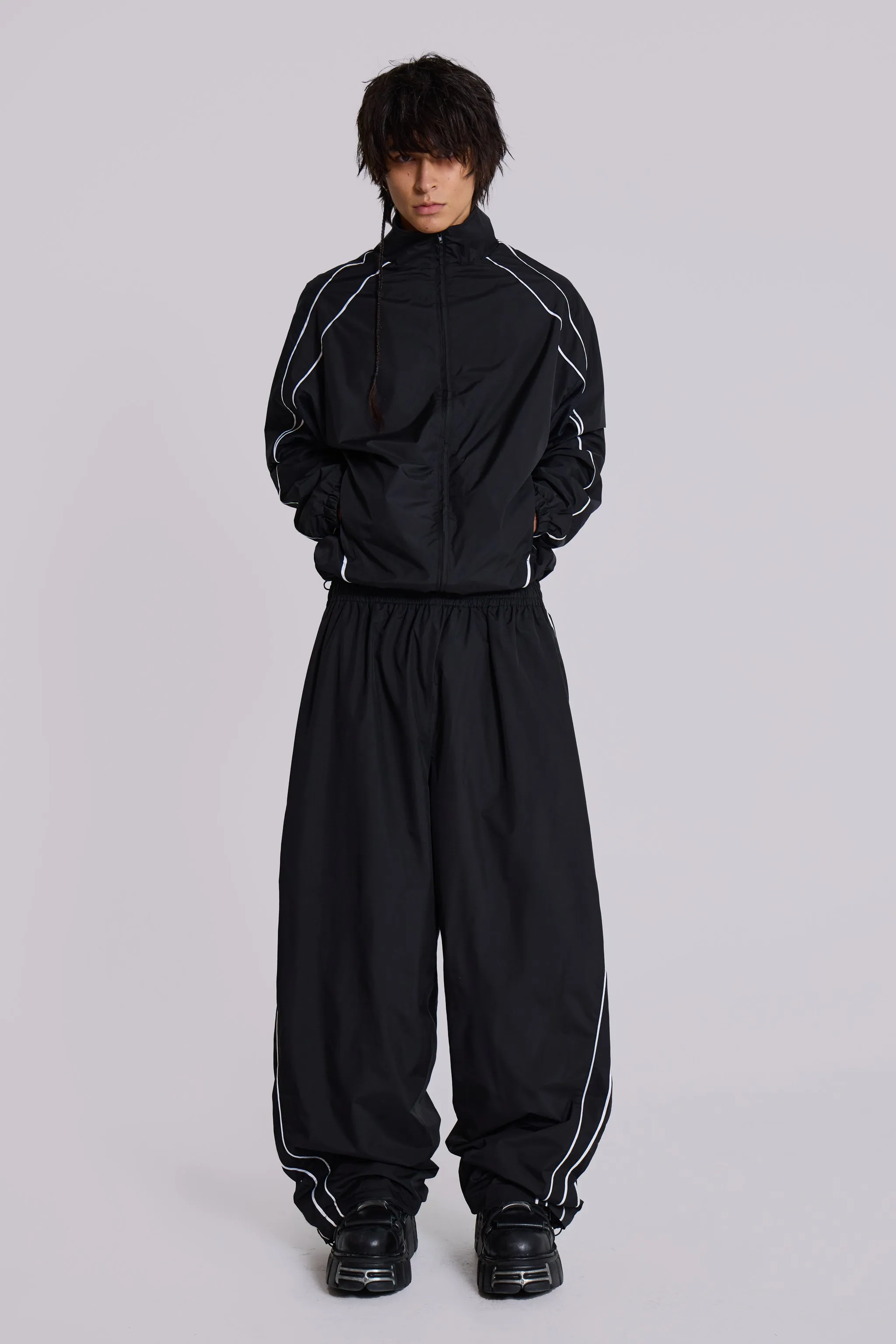 Black Vapor Tracksuit Bottoms sold by Jaded London product image thumbnail 2