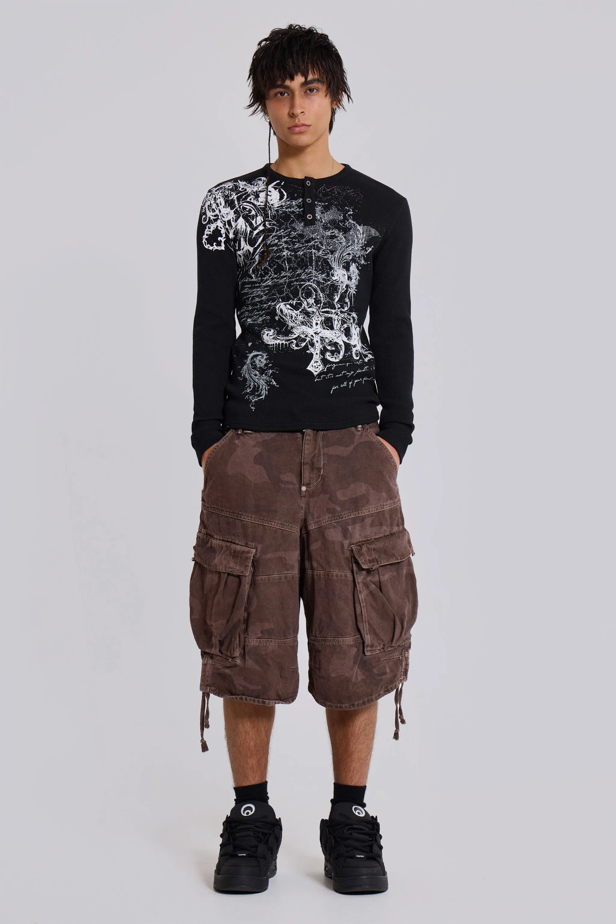Cadet Brown Camo Baggy Shorts sold by Jaded London product image thumbnail 2