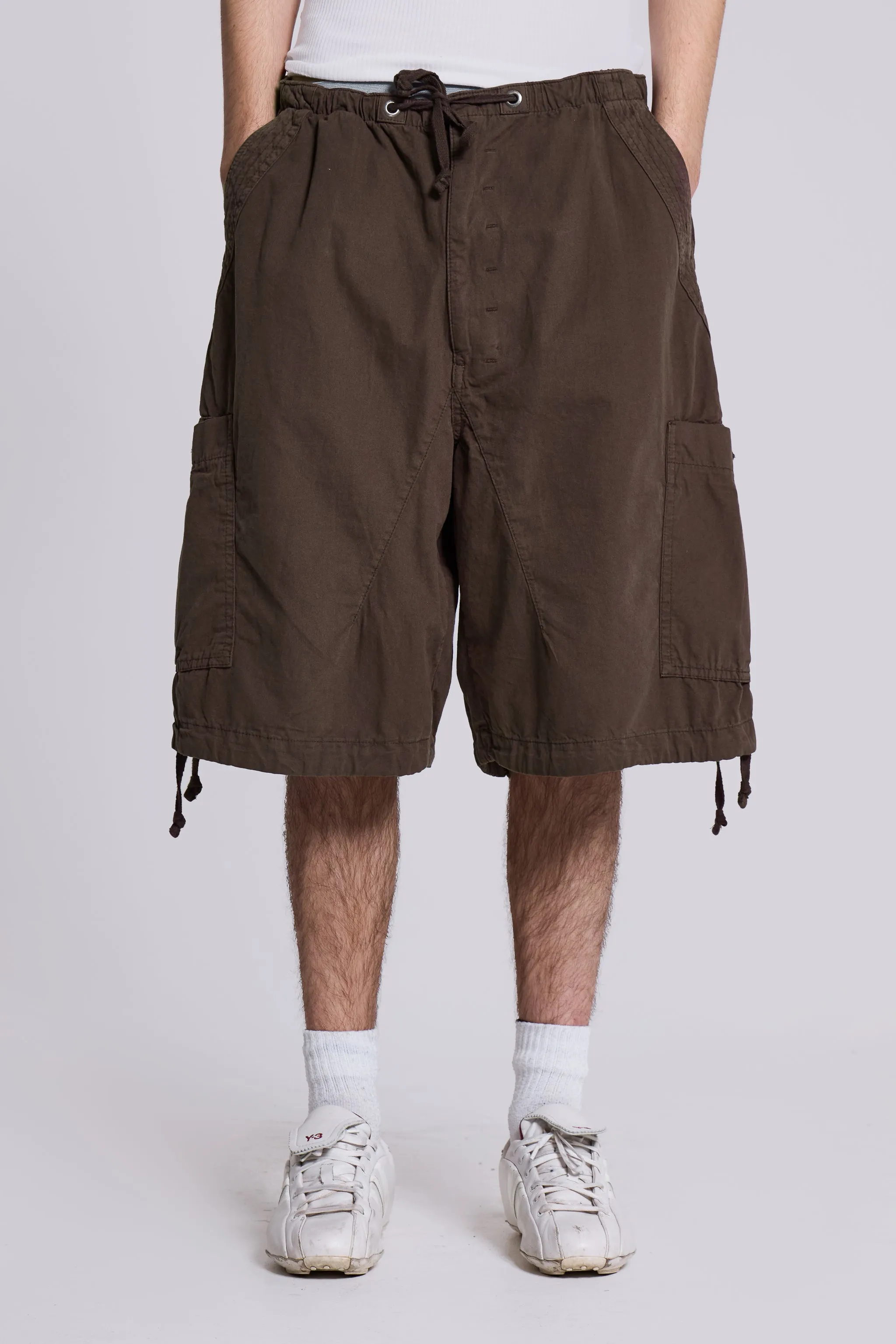 Brown Parachute Cargo Baggy Shorts sold by Jaded London